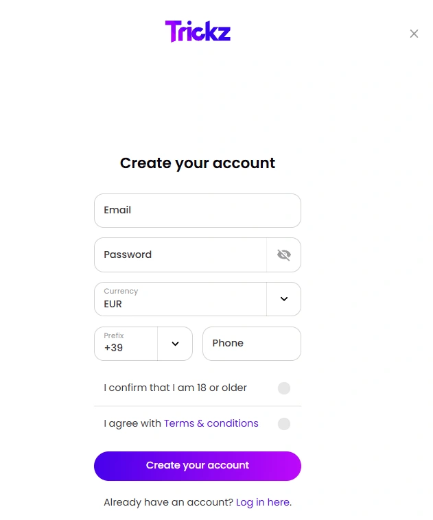 Trickz Casino Register